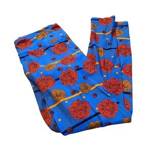 LulaRoe Tall & Curvy Leggings | Blue Orange Floral Swirl Print | XL